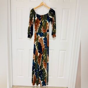 NWOT Maxi Dress Romper Leaf Print Med Tropical Janette New